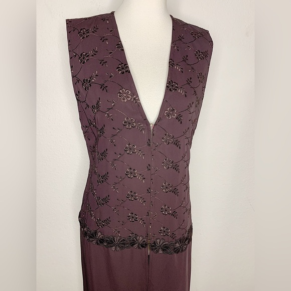 TOKUKO 1ER VOL Burgundy Floral Embroidered Crochet Sleeveless Tunic Dress Size 9 - Picture 5 of 10